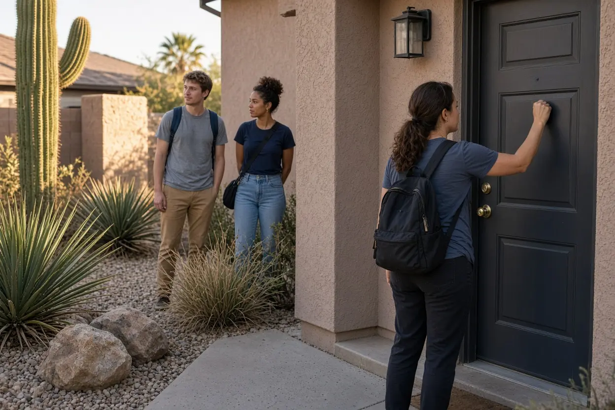 Volunteers knocking doors in an Arizona neighborhood
